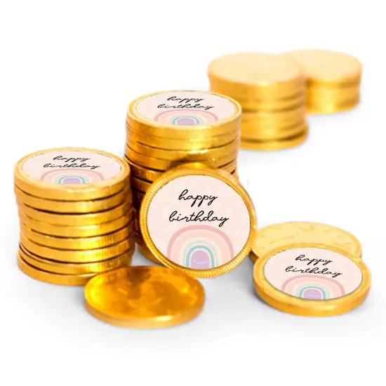84 Pcs Rainbow Kid's Birthday Candy Party Favors Chocolate Coins with Gold Foil {1}