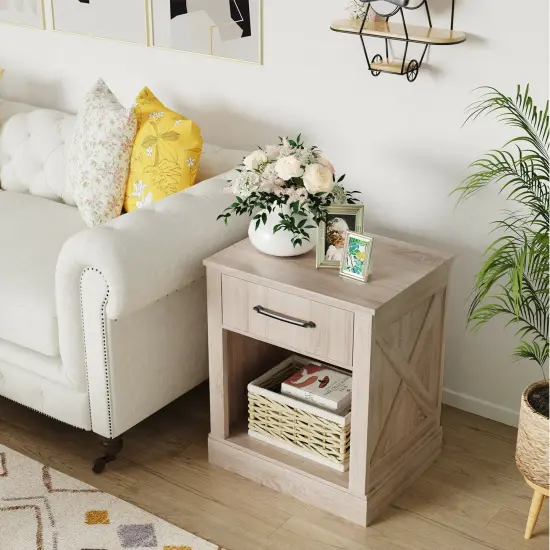 Compact Nightstand with Drawer and Shelf Natural {2}