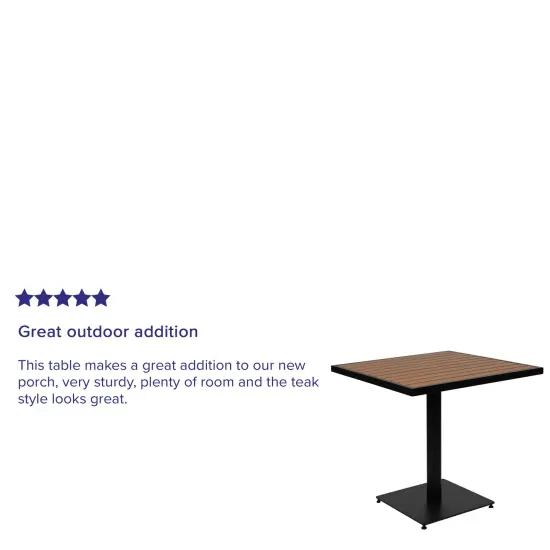 Merrick Lane Kersey Outdoor Patio Table All-Weather 30" Square Dining Table with Faux Teak Poly Slats - Steel Frame {4}