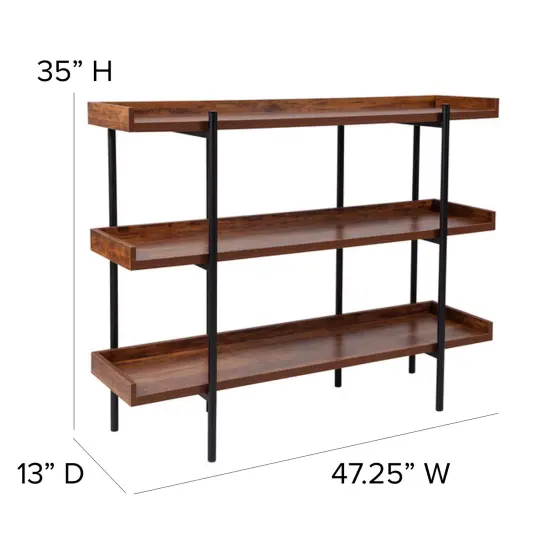 Merrick Lane Madison Industrial Style 3 Tiered Shelving Unit With Metal Frame and Raised Border - 35"H Rustic {5}
