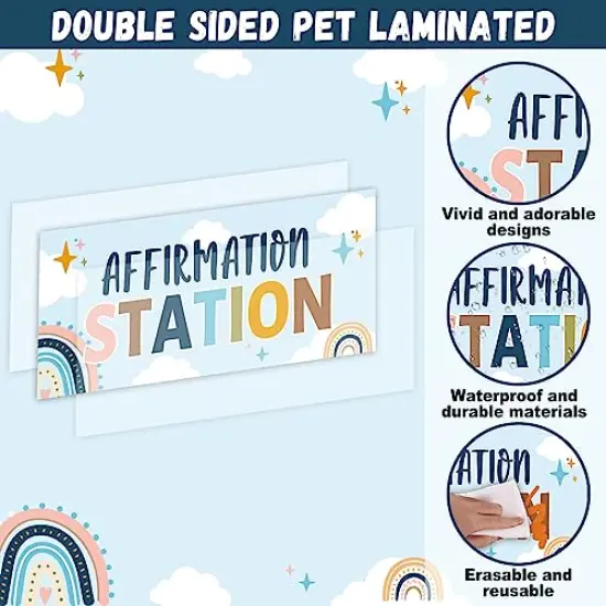 Boho Affirmation Station Bulletin Board Set Rainbow Bulletin Board for Classroom Decor Hippie Motivational Posters Positive Affirmations Accents Cutouts for Teachers School Chart Wall Supplies {6}