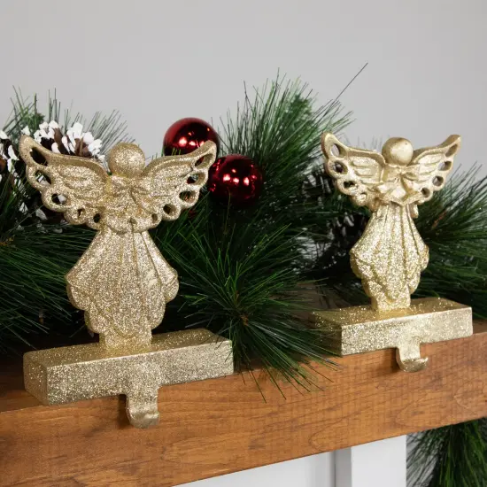 Northlight Angel Glittered Christmas Stocking Holders - 5.5" - Gold - Set of 2 {4}