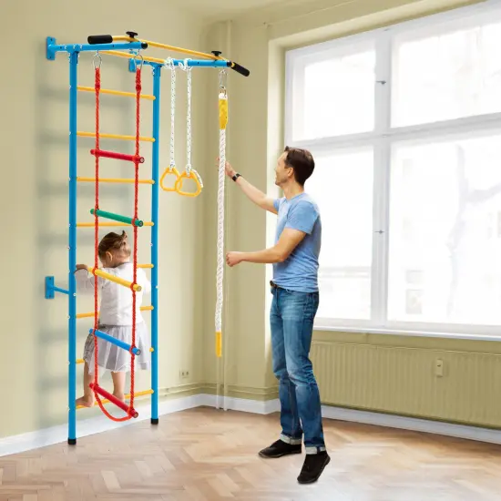 5 In 1 Kids Indoor Gym Playground Swedish Wall Ladder-Yellow {2}