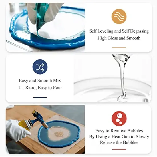 Epoxy Resin, 32OZ Resin Kit, Epoxy Resin Crystal Clear-Not Yellowing and No Bubble Self Leveling Easy Mix 1:1 Casting & Coating for DIY Jewelry Making of The Art Resin & Epoxy Resin (32oz) {4}