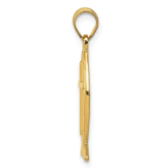 14K Yellow Gold Ichthus Fish Cross Charm Pendant Jewerly 26mm x 9mm {3}