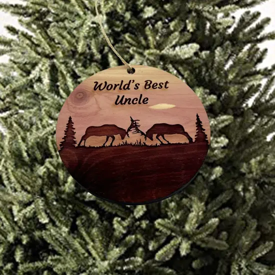 Worlds Best Uncle Elk Battle - Cedar Ornament {1}
