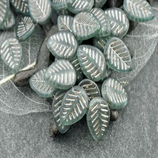 *15* 16x12mm Silver Washed Matte Aqua Top Drilled Dogwood Leaf Beads {4}