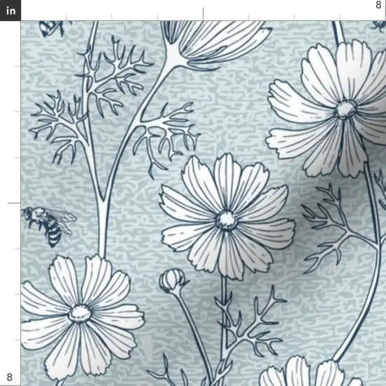 Various Fabrics by the Yard or Fat Quarter Bees And Flowers Blue Floral Hand Drawn Honey Bee Large Scale Custom Printed Fabric by Spoonflower {4}