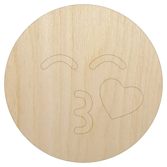 Kiss Face Heart Love Emoticon Unfinished Wood Shape Piece Cutout for DIY Craft Projects {7}