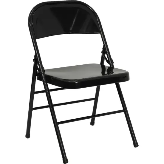 Emma and Oliver 4 Pack Triple Braced & Double Hinged Metal Folding Chair Black {5}