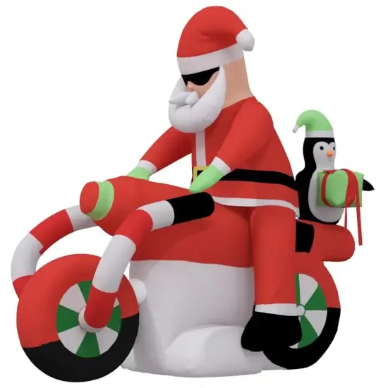 62.2" Christmas Inflatable Santa on Motorcycle with LED Lights {1}
