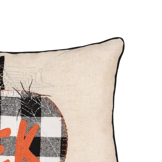 Franklin Plaid Black Pumpkin "Eek" Spider Web Halloween Linen Accent Pillow, 14" x 22" {6}