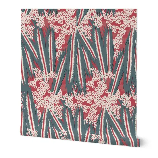 Peel & Stick Wallpaper 2FT Wide Magenta Retro Bird Feathers Abstract Animal Tropical Large Scale Custom Removable Wallpaper by Spoonflower {7}