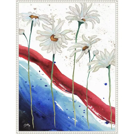 Patriotic Floral III by Elizabeth Medley 23-in. W x 30-in. H. Canvas Wall Art Print Framed in White {1}