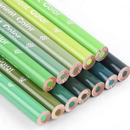 12 Green Colored Pencils Oil Based Pre-sharpened Wooden Colored Pencil Set for Adults Coloring Books Drawing Sketching Art Supplies, No Duplicates {4}