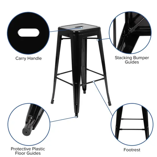 Emma and Oliver 4 Pack 30" High Metal Indoor Bar Stool - Stackable Stool Black {2}