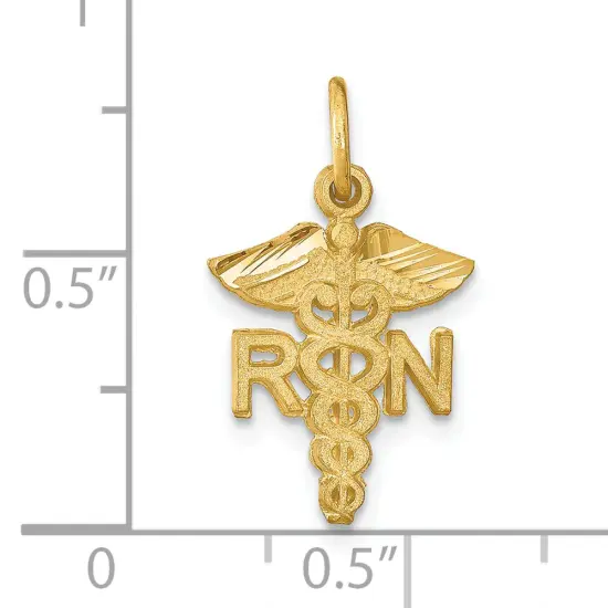 14K Gold RN Caduses Charm Nurse Pendant FindingKing {3}