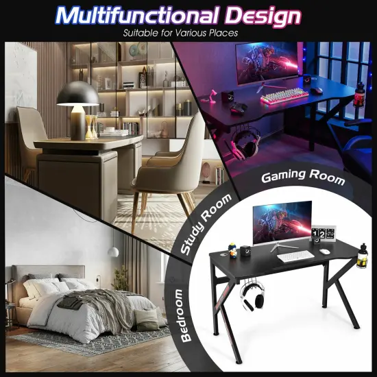 Costway 48'' K-shaped Gaming Desk Computer Table with Cup Holder & Headphone Hook {5}
