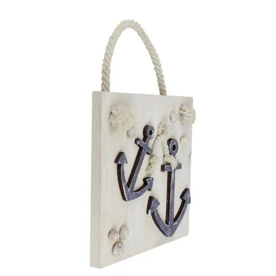 Northlight 7&rdquo; Cape Cod Inspired Double Anchor Wall Hanging Plaque with Seashells Blue {3}