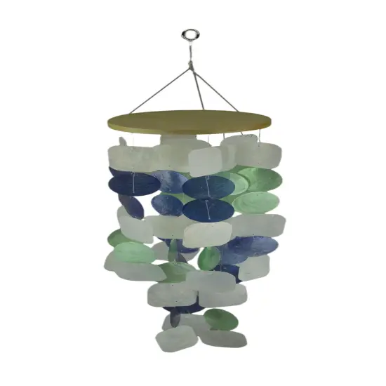 Blue Green and White Capiz Shell Mini Wind Chime Garden Patio Yard {1}