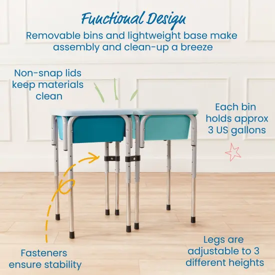 2-Station Sand and Water Adjustable Play Table, Sensory Bins Seafoam/Turquoise {5}