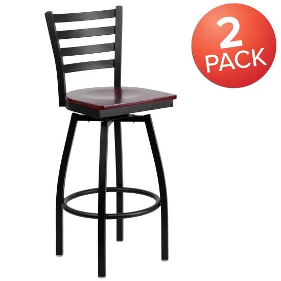 Emma and Oliver 2 Pack Ladder Back Swivel Metal Barstool Mahogany/BlackMetal {5}