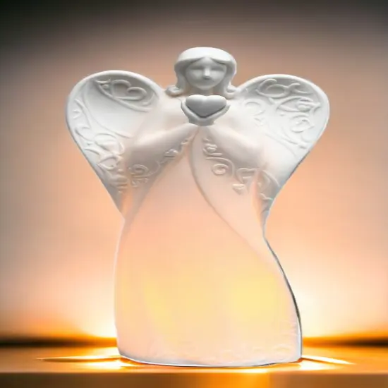 Ceramic Angel With Heart Night Light, Home D&eacute;cor, Religious D&eacute;cor, Religious Gift, Church D&eacute;cor, Baptism Gift {1}