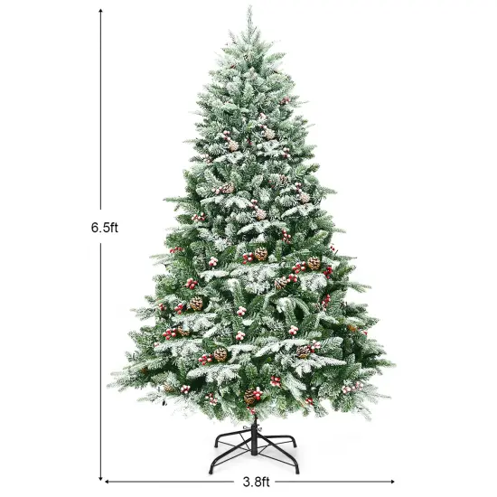 Costway 6.5Ft Pre-lit Snow Flocked Hinged Artificial Christmas Spruce Tree w/ 450 Lights {4}