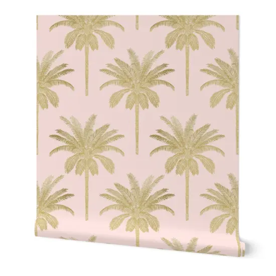 Peel & Stick Wallpaper 2FT Wide Tropical Whimsical Glamour Maximalist Palm Tree Exotic Beach Illustrative Custom Removable Wallpaper by Spoonflower {7}