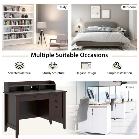 Modern Computer Desk with Storage Shelves and 4 Drawers Brown {5}