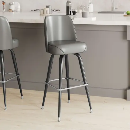 Emma and Oliver Metal Barstool with Swivel Bucket Seat Gray {1}