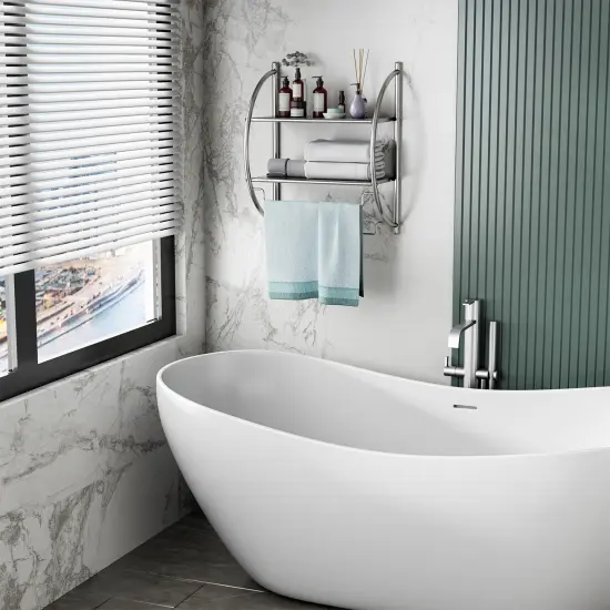 2-Tier Wall Mount Shower Organizer Towel Storage Rack {6}