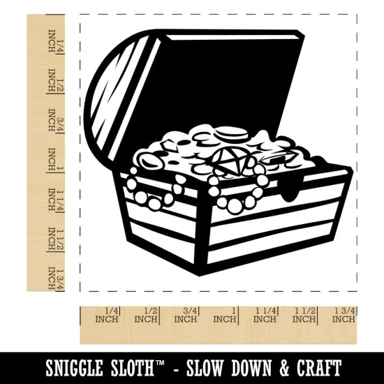 Open Treasure Chest with Gold Pirate Booty Square Rubber Stamp for Stamping Crafting {1}