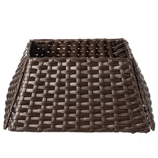 Foldable Christmas Tree Skirt Collar Basket, Ring Base Stand Cover, Rattan Plastic Brown {2}