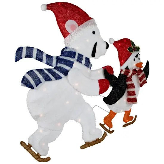 Northlight 41.25" Lighted Ice Skating Polar Bear and Penguin Outdoor Christmas Decoration Red {5}