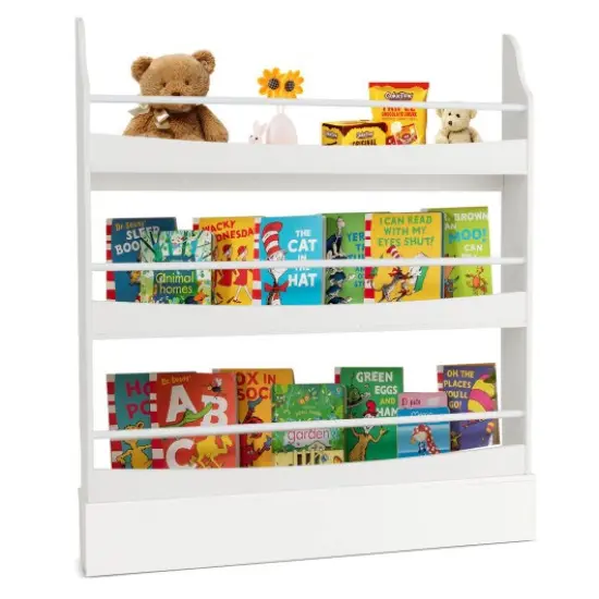 45 Inch Space Saving Kids Bookshelf with 3 Tier Storage shelf Perfect for Living Room or Classroom White {3}