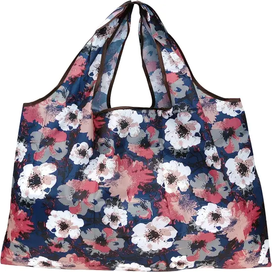 Wrapables Large Foldable Tote Nylon Reusable Grocery Bag, 3 Pack Dogs & Flowers {8}