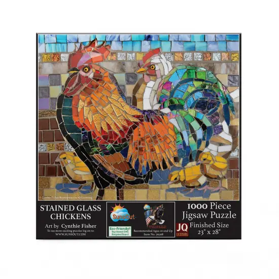 Sunsout Stained Glass Chickens 1000 pc Jigsaw Puzzle 70708 {4}