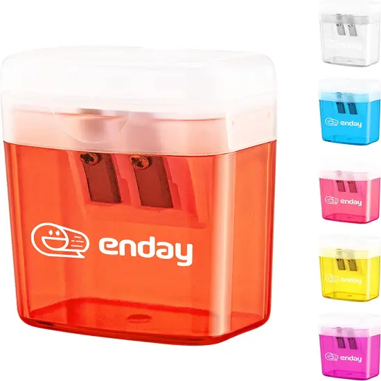 Enday 2-Hole Rectangular Sharpener W/Recycle Bin Pink {5}