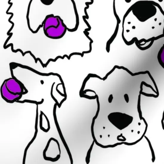 Various Fabrics by the Yard or Fat Quarter Playful Puppies Cartoon Dog Purple Tennis Ball Custom Printed Fabric by Spoonflower {7}