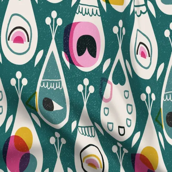 Various Fabrics by the Yard or Fat Quarter Modern Retro Abstract Mid Century Mod Bird Feather Dark Green Custom Printed Fabric by Spoonflower {5}