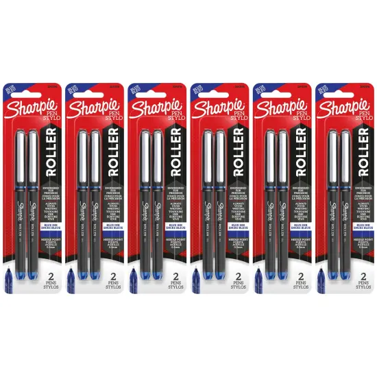 Rollerball Pen, Needle Point (0.5mm), Blue Ink, 2 Per Pack, 6 Packs {1}