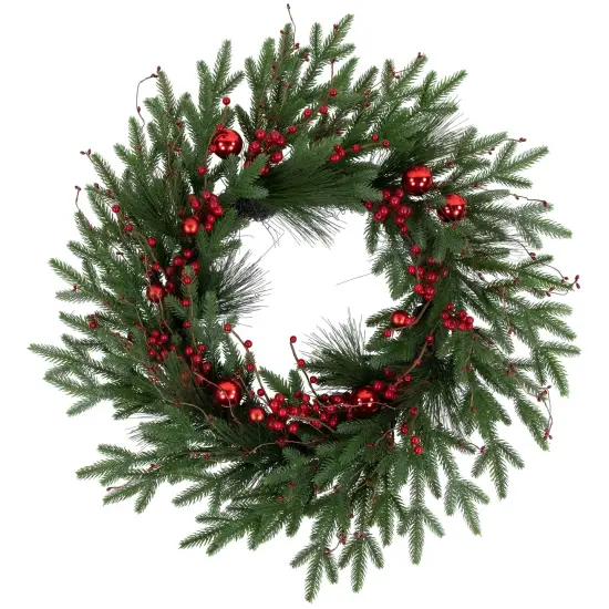 Northlight Real Touch&trade;️ Berries and Pine Artificial Christmas Wreath- 32" - Unlit Green {1}