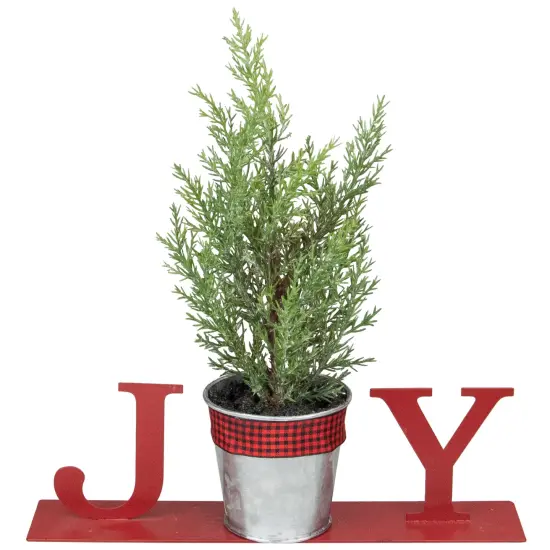Northlight Potted Faux Pine in Metal "JOY" Planter Christmas Decoration - 10" - Red {1}