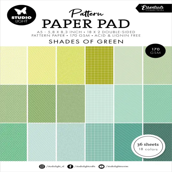 Studio Light Essential Patterned Paper Pad 5.8"X8.25" 36/Pkg-Nr. 164, Shades Of Green {1}