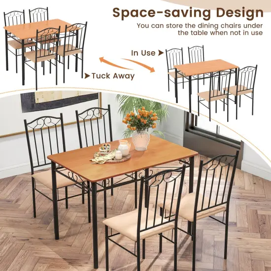 Costway 5 PC Dining Set Wood Metal 30" Table and 4 Chairs Black Kitchen Breakfast Furniture {5}