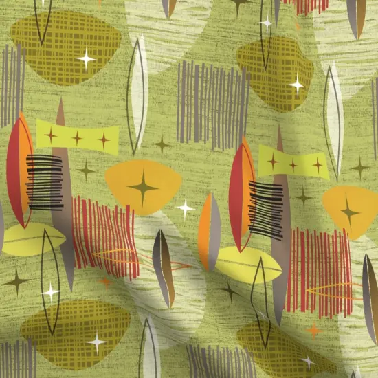 Various Fabrics by the Yard or Fat Quarter Mid Century Modern Graphic Green Vintage Retro Gold Atomic Custom Printed Fabric by Spoonflower {5}