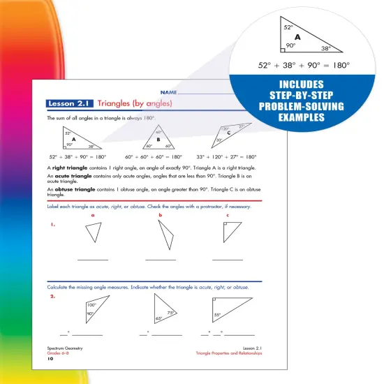 Spectrum Grades 6-8 Geometry Math Workbook, Mathematics Book for Kids Ages 11 to 14 Covering Geometric Shapes, Perimeter, Area, Volume, Angles, and More, Classroom or Homeschool Curriculum {4}