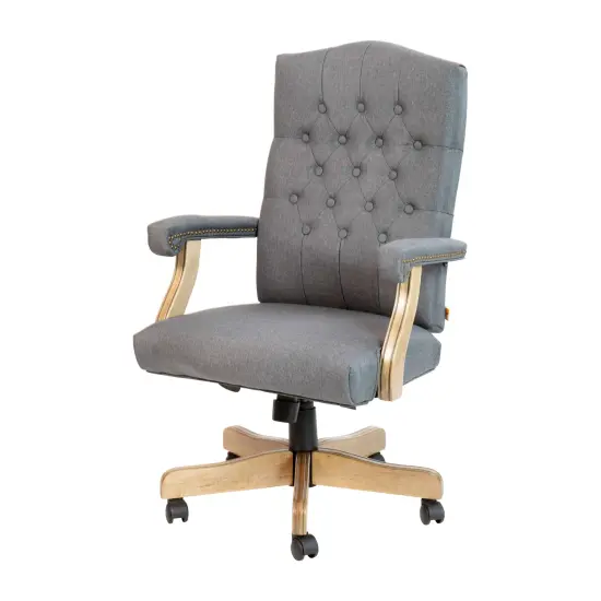 Merrick Lane Versailles High Back Tufted Home Office Chair With Height Adjustment And 360&deg; Swivel GrayFabric/Driftwood {1}
