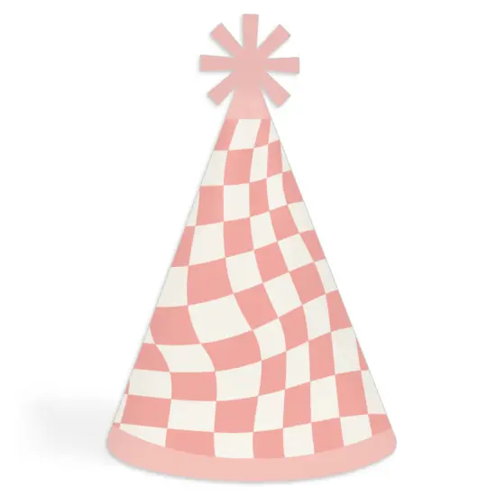 Big Dot of Happiness Pink Checkered Party - Cone Happy Birthday Party Hats for Kids and Adults - Set of 8 (Standard Size) {1}